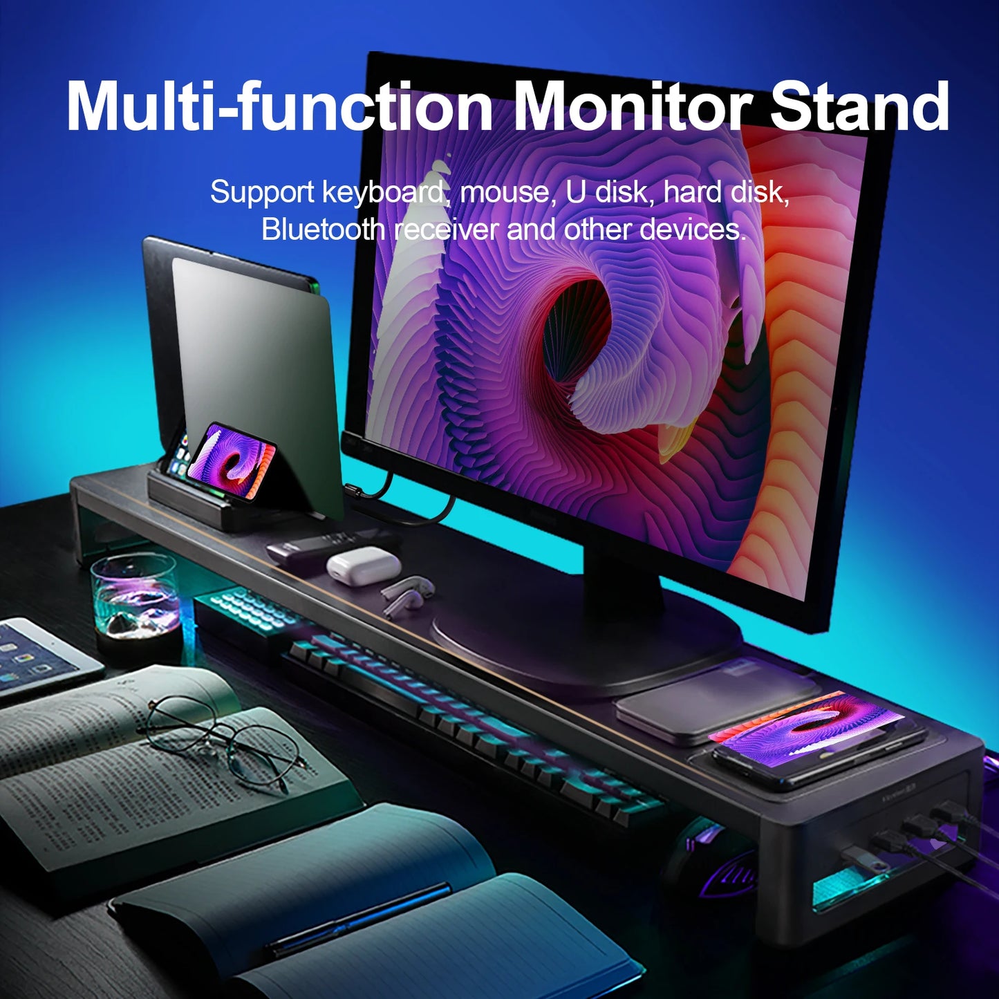 Monitor Desk Stand With USB Hub Support Metal USB Computer Laptop Stand Riser