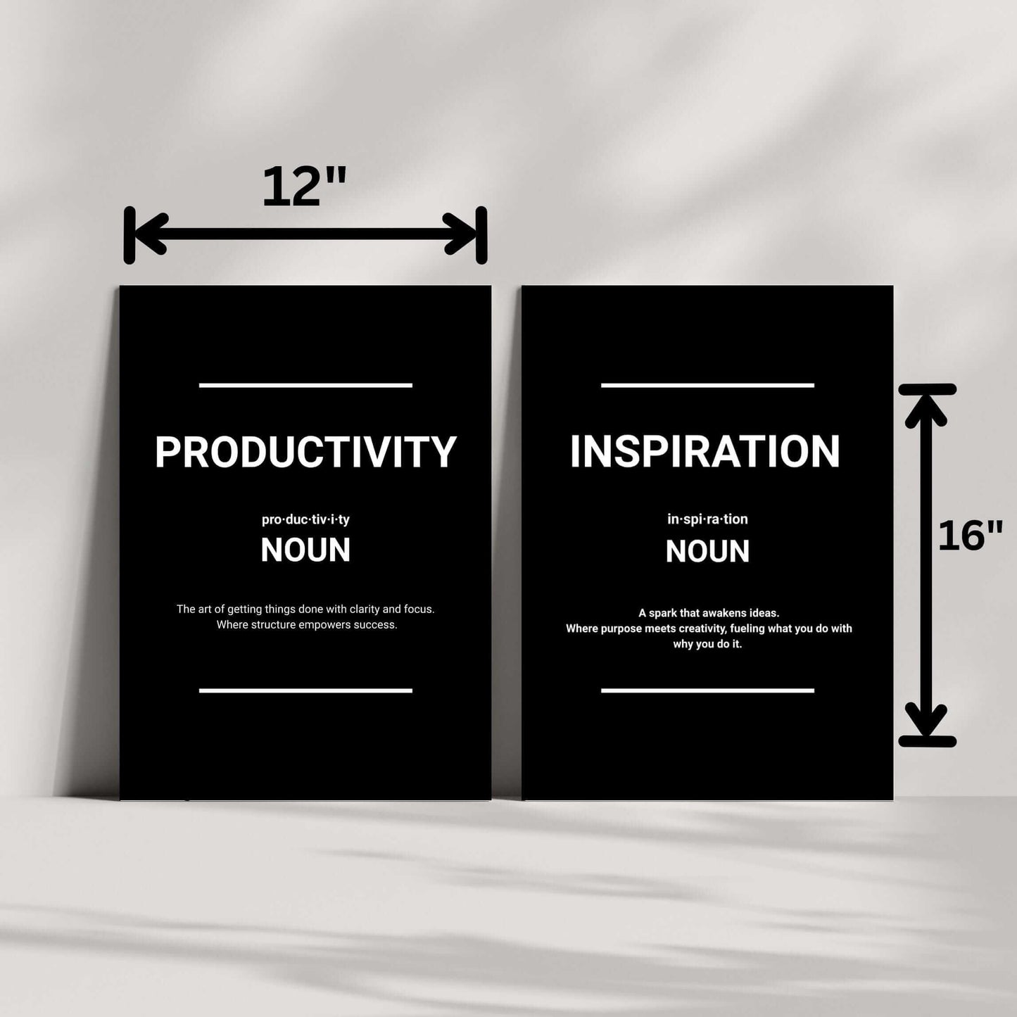 Inspiration. Productivity. Style.” Wall Art Set – Minimalist Office Prints (Set of 3)
