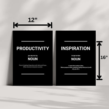 Inspiration. Productivity. Style.” Wall Art Set – Minimalist Office Prints (Set of 3)